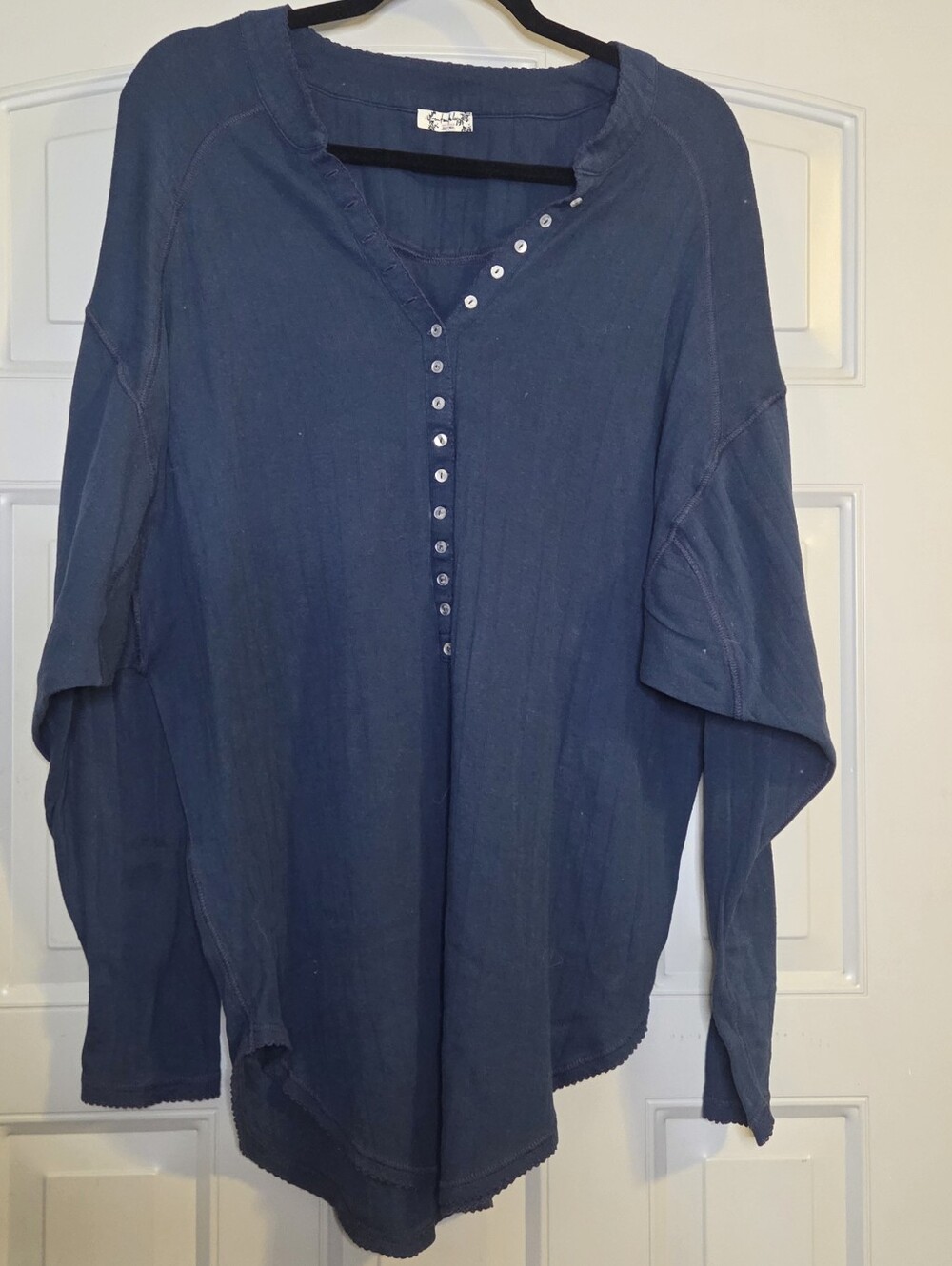 Intimately By Free People - Oversize Navy Long-Sleeve Henley with Button Placket